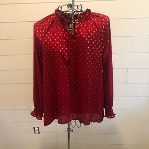 Time and Tru Red and Gold Sheer Top